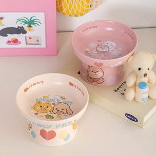 猫碗陶瓷猫粮饭碗m狗粮水碗一体高脚碗大口径护颈防黑下巴防打翻