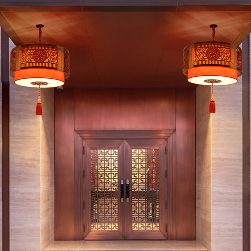 中式仿古吊灯木艺圆形酒店书房餐厅包厢灯具中Q国风过道门头红灯