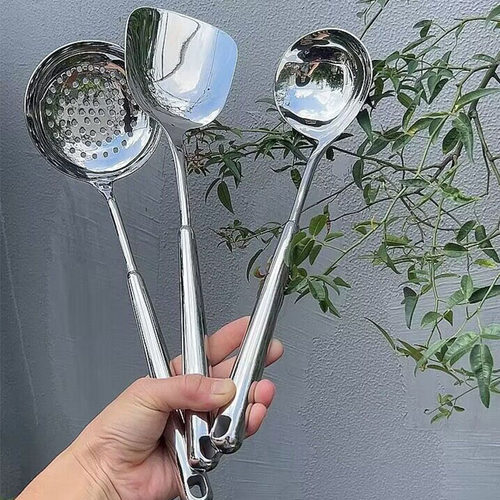 德式18/10不锈钢锅铲子家x用中式一体加厚长柄炒菜平铲鱼铲菜铲