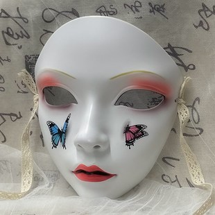 万物有灵古风f网红美女全脸舞会面具女生汉服国风手绘古装面罩道