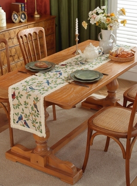 复古绿色花朵桌旗k红色波西米亚餐柜旗布艺茶几电视柜长条床尾巾