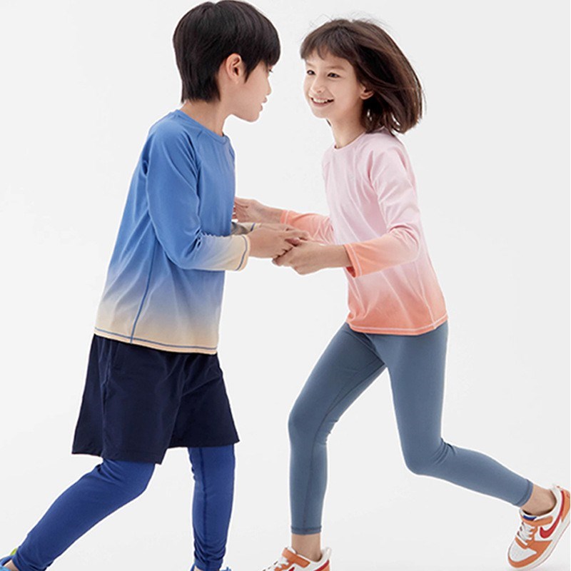 新品秋冬厚款紧身高弹儿童瑜伽运动t恤女K童健身训练户外跑步长袖