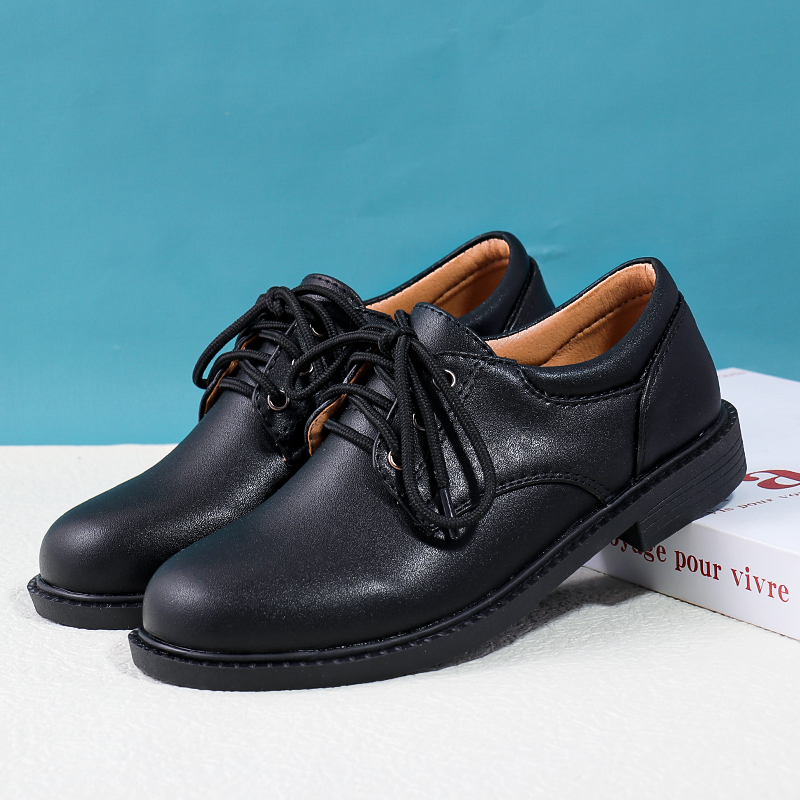 儿童黑皮鞋男童哑面系带表演鞋小孩英伦风单鞋初中生上学礼服校鞋