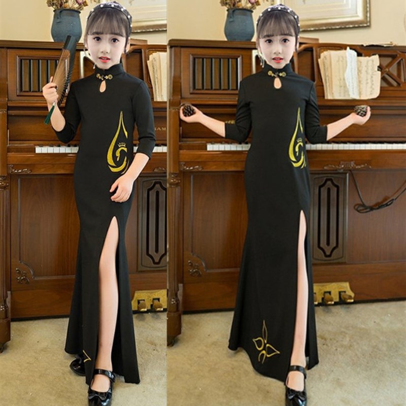 少儿旗袍儿童形体礼仪训练服女童模特T台走秀旗袍裙中国风演出服