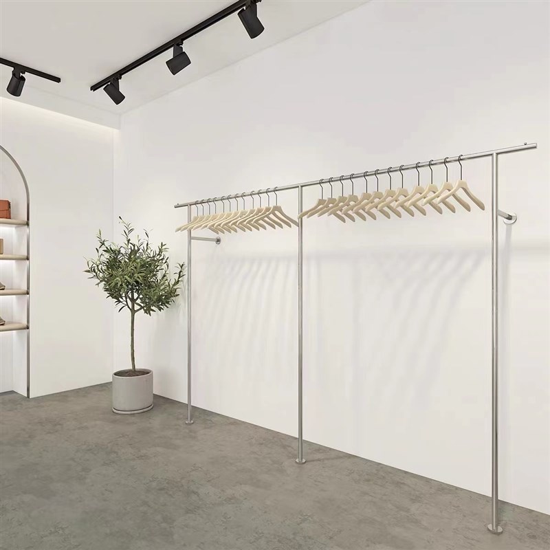 服装店展示架货架女装童装上墙落地挂衣杆不锈钢壁挂陈列侧挂衣架