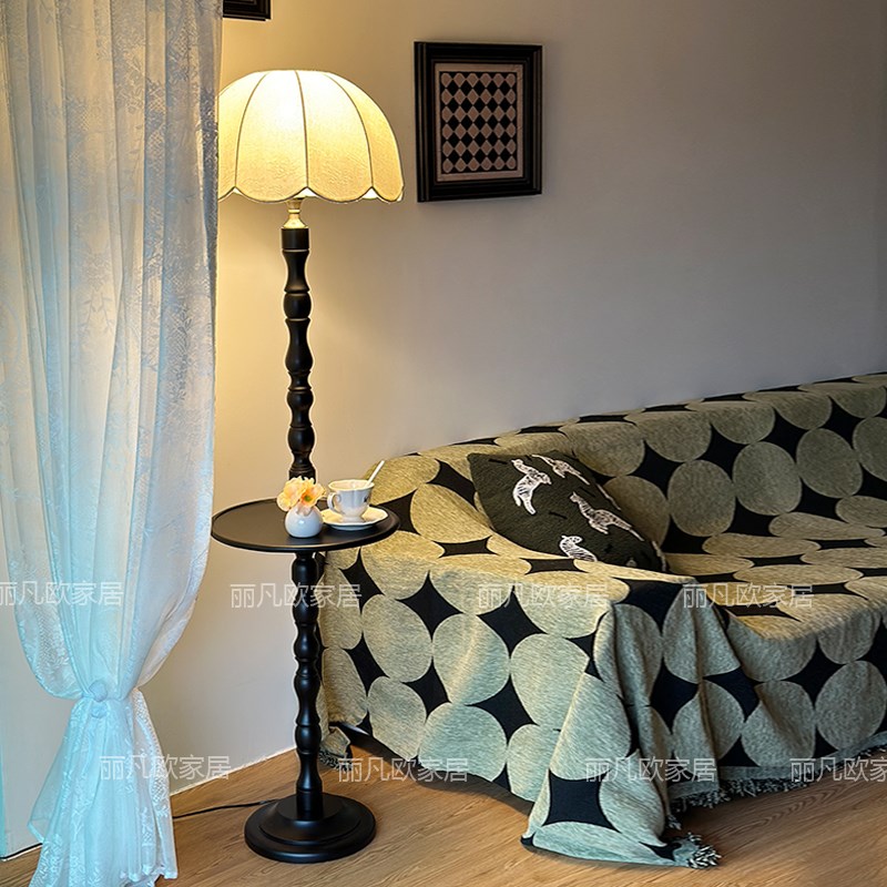 法式落地灯客厅实木美式复古沙发边几一体高级感中古卧室床头台灯