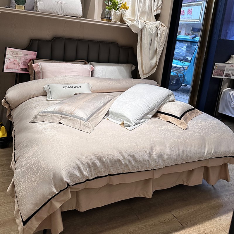 商场100支双股高精密提花四件套简约奢全棉纯棉长绒棉被套床单