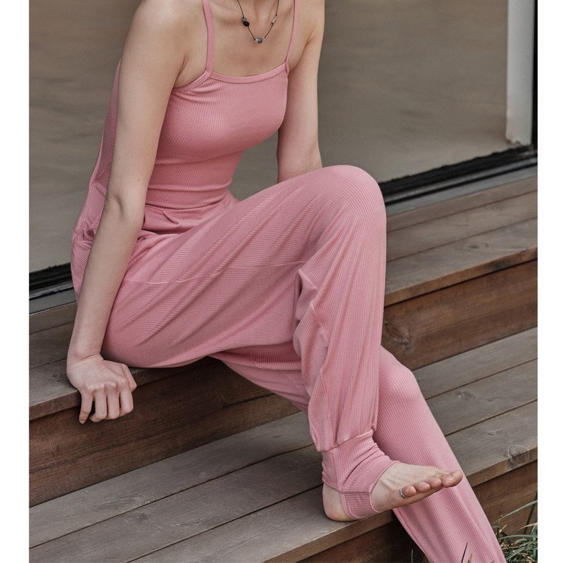 2024秋新瑜伽吊带式瑜伽服w运动吸汗透气踩脚普拉提训练健身连体