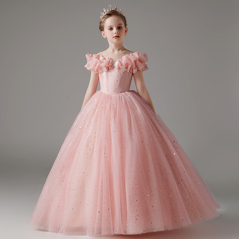 儿童礼服粉色女童公主裙生日花童婚纱小女孩洋气主持人钢琴演出服