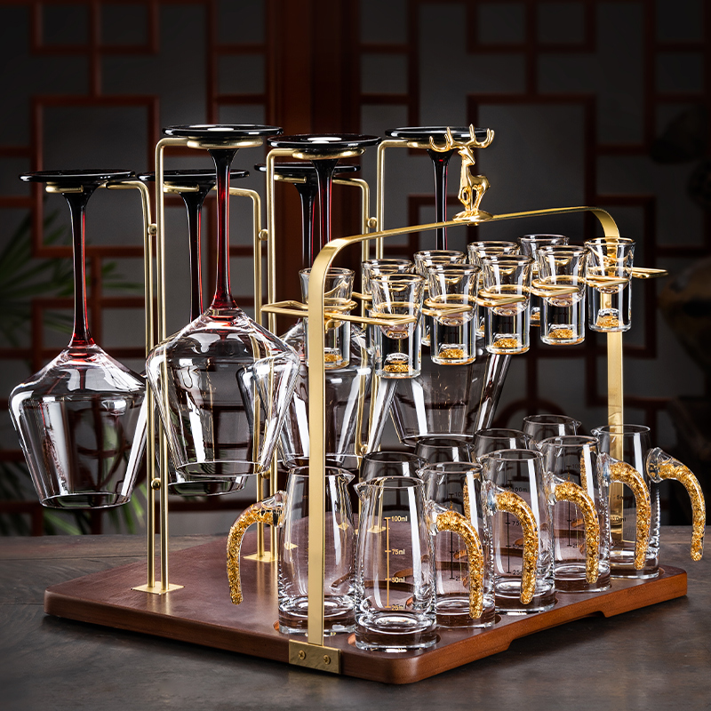 高档水晶玻璃红酒杯子家用勃艮第葡萄酒杯白酒杯组合套装一体架