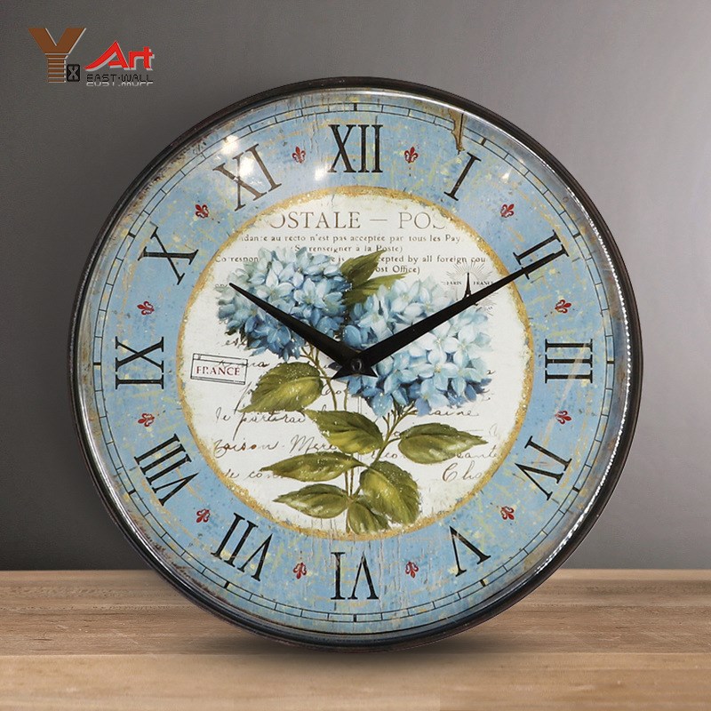 北欧田园花卉挂钟挂墙简约现代客厅大气家用时尚创意轻奢石英时钟