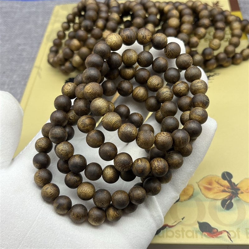 八分沉绿奇楠沉香手串奇楠老木料手链09*21颗佛珠念珠女款DIY配件