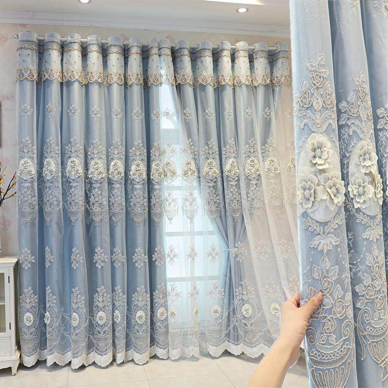 欧式简约双层窗帘粉色布纱一体成品奢华大气客厅卧室浮雕绣花窗帘