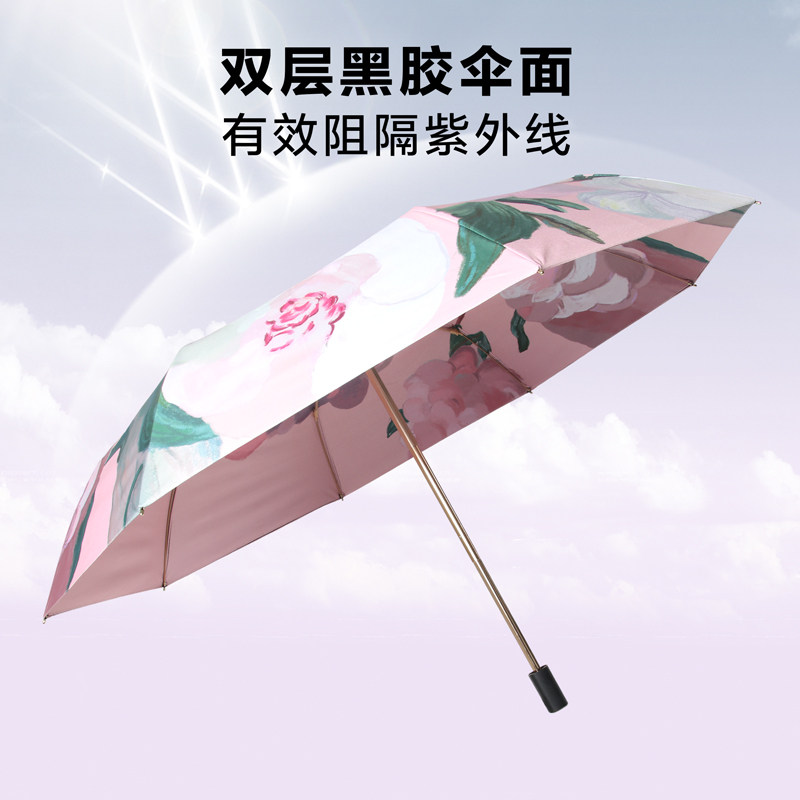 双层油画太阳伞遮阳伞防晒防紫外线女自动雨伞晴雨两用黑胶折叠伞