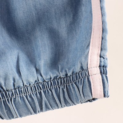 夏季薄款天丝童装女童宽松版侧边织带束口高腰牛仔裤防蚊裤6L-63