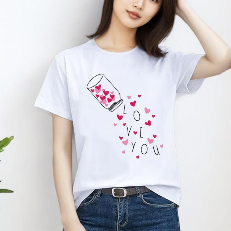 印花新款上衣青年学生外穿花朵时尚洋气ins休闲通勤女圆领短袖T恤