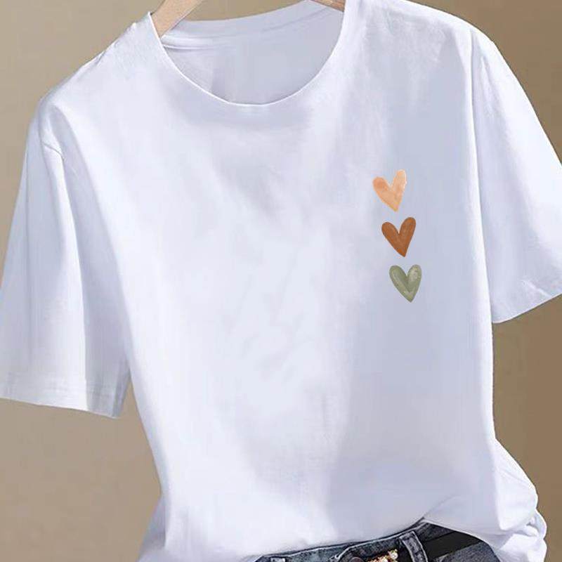 爱心可爱韩版印花上衣圆领女夏装时尚洋气ins网红休闲通勤短袖T恤