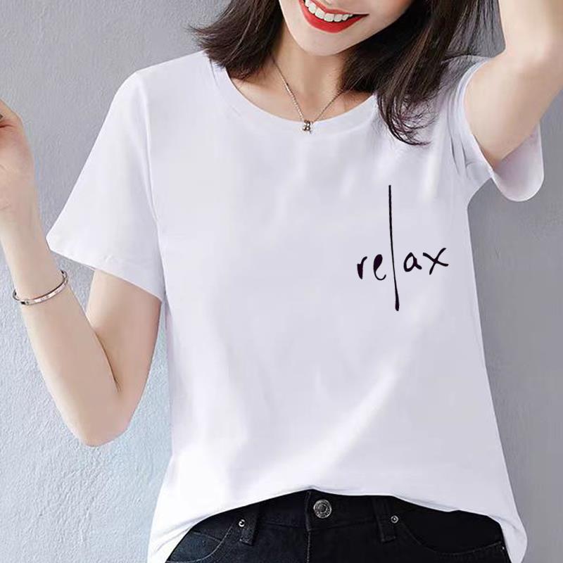 字母可爱圆领女夏装韩版印花上衣时尚洋气ins网红休闲通勤短袖T恤