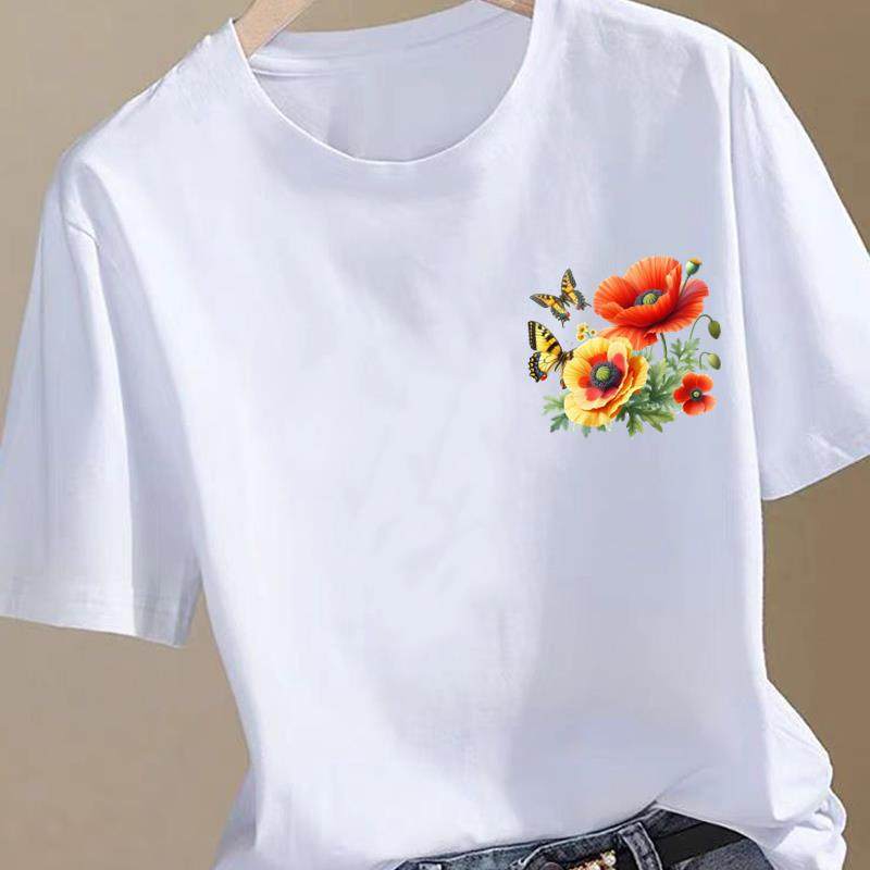 可爱气质韩版印花上衣圆领女夏装时尚洋气ins网红休闲通勤短袖T恤