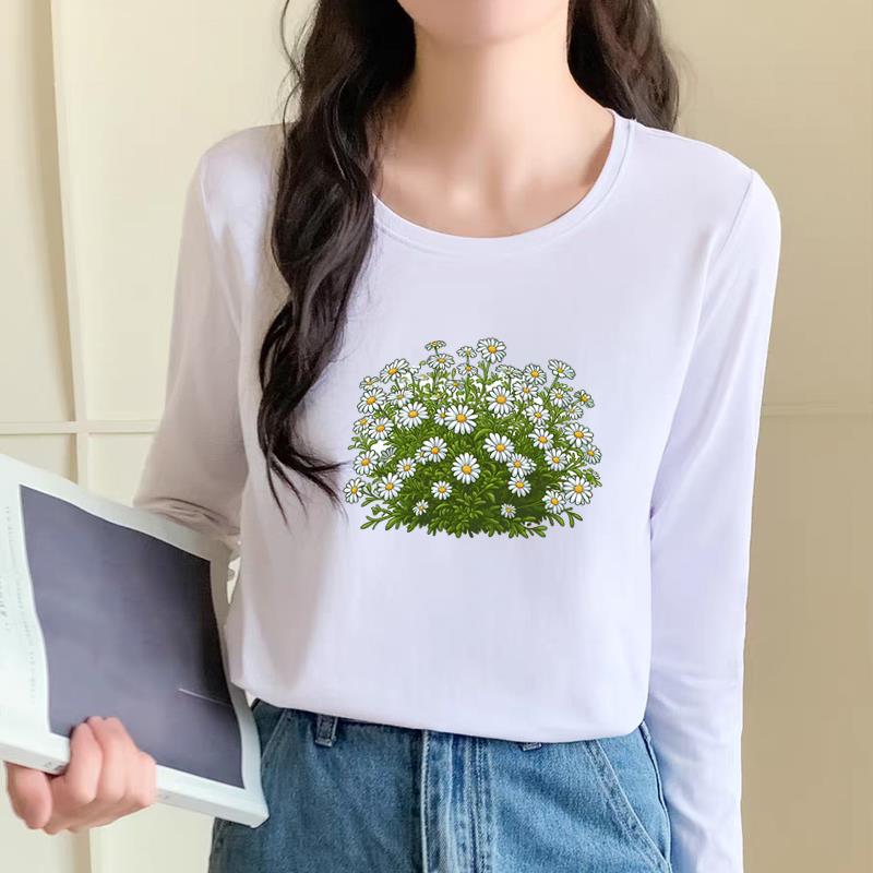 个性花卉印花女春秋冬季通勤圆领韩版洋气时尚休闲ins上衣长袖T恤