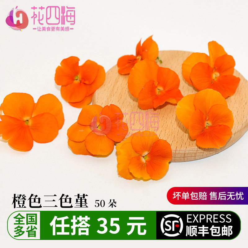 新鲜橙色三色堇 三色花50朵 西餐摆盘菜装饰餐饮摆盘鲜花草点缀花