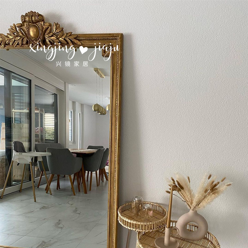 欧式复古雕花落地全身镜家用置地穿衣镜衣帽间金色做旧试衣大镜子