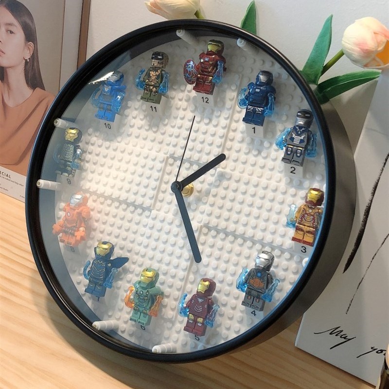 儿童拼装玩具挂钟表墙面时钟积木DIY公仔人仔抽抽乐男孩生日礼物