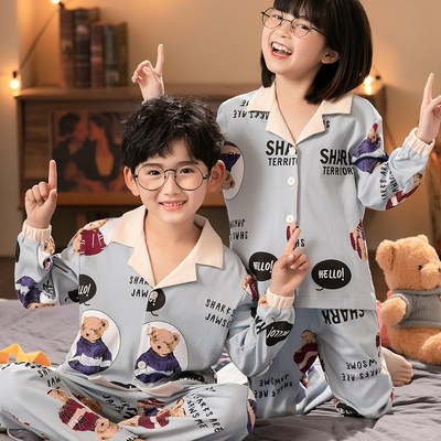 儿童奶牛睡衣春秋男女童宝宝纯棉长袖中大童夏季薄款家居服套装