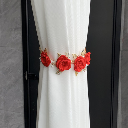 轻奢结婚喜庆合金花卉窗帘绑带窗帘束带软装饰卧室客厅婚房窗帘扣