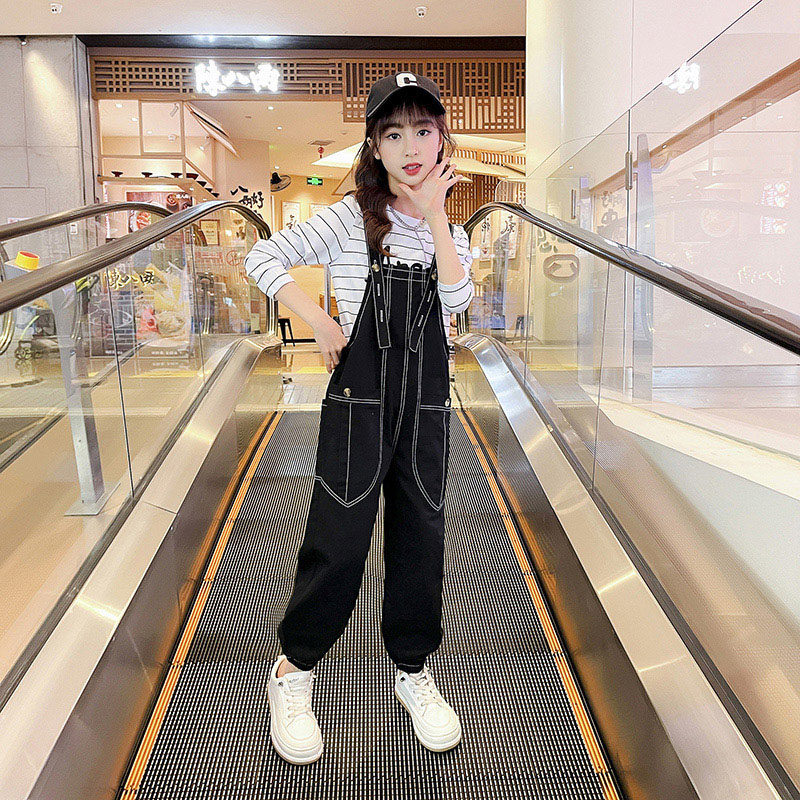 夏装2022女童背带裤套装新款儿童休闲吊带裤中大童宽松长裤子春秋