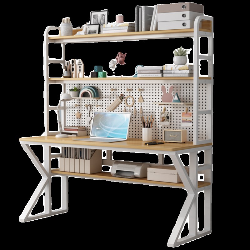 实木书桌写字办公台式电脑桌学生卧室家用书架一体洞洞板学习桌子