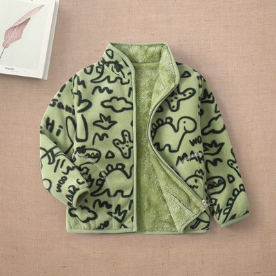 儿童摇粒绒外套男童春秋装女童抓绒拉链衫宝宝冬季颗粒绒加厚上衣