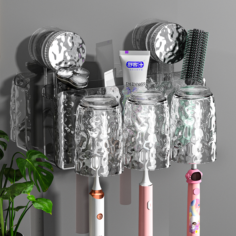 吸盘牙刷置物架免打孔漱口杯刷牙杯壁挂式卫生间电动牙刷牙膏架子
