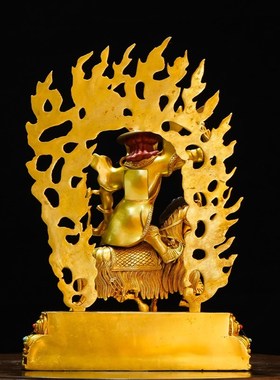 纯铜尼泊尔工艺骑羊单坚护法佛像精品仿古鎏金铜像装饰摆件七寸