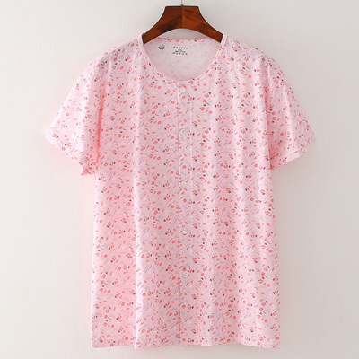 中老年人短袖纯棉开衫女夏季宽松大码汗衫上衣妈妈家居服睡衣单件