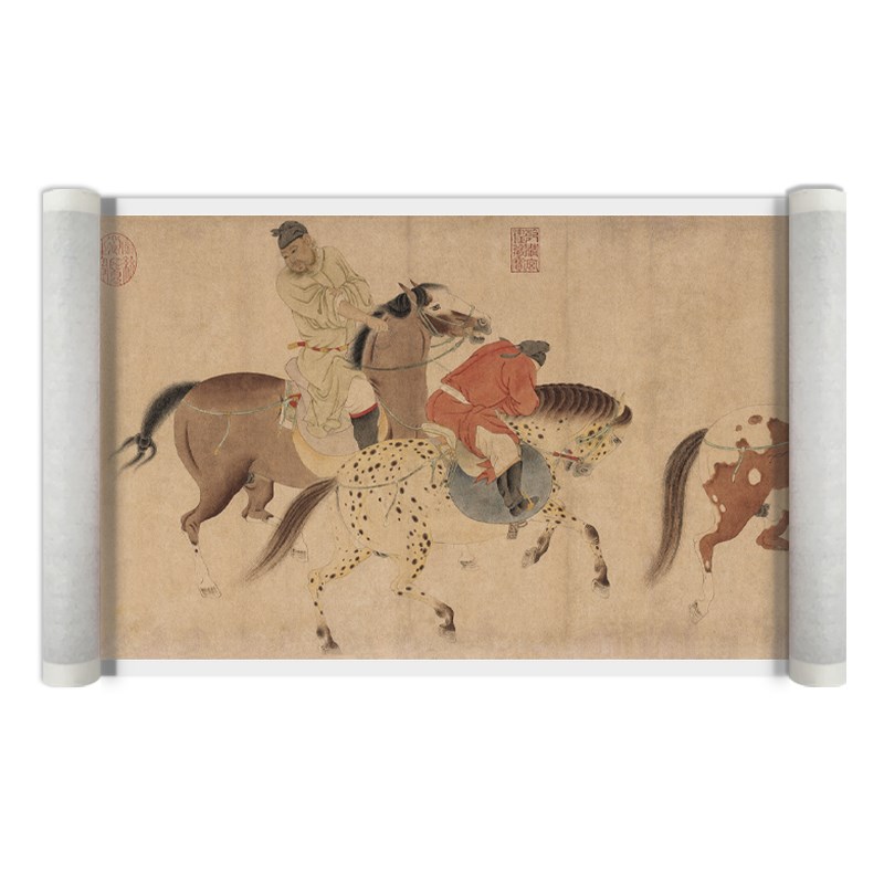 元 任仁发 五王醉归图 元代人物仿古画临摹画稿范本高清微喷装饰