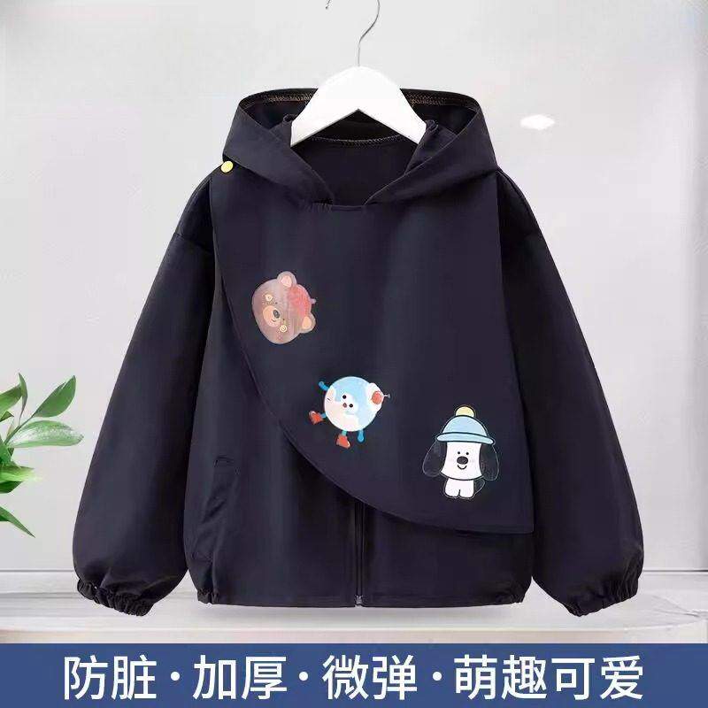 儿童罩衣秋冬加大防水防脏羽绒服外套中大童拉链正穿衣男女孩护衣