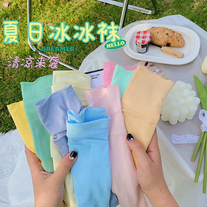 薄款袜子女中筒袜夏款冰丝袜夏天堆堆袜夏季冰冰搭配小皮鞋吸汗
