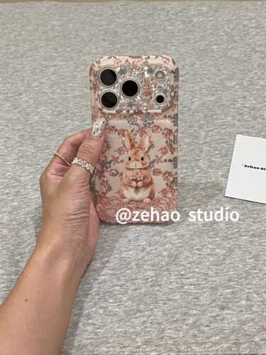 U2 ins彩钻花朵小兔子适用于苹果18promax双层iphone17/16亮面手机壳