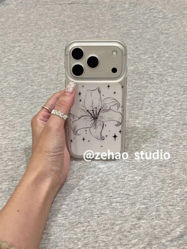 U2 极简透明线条百合适用于苹果17promax新款小众手机壳iphone16pro简约个性15防摔保护套