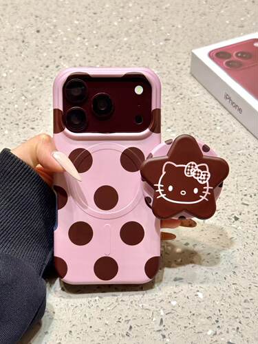 U2 粉底酒红波点猫咪酱磁吸支架适用苹果18promax手机壳17iphone16