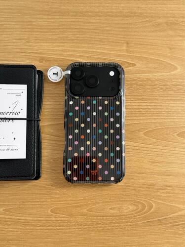 U2 韩系黑底条纹彩色波点适用18promax苹果17双层iphone16/15手机壳