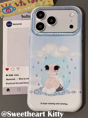 U2 ins古早蓝色头发雨滴女孩适用iphone17promax新款小众苹果16手机壳15少女防摔保护套