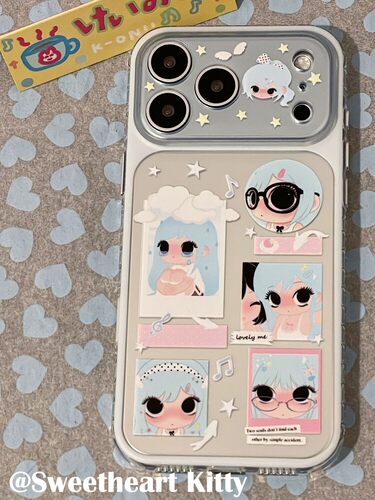 U2 ins古早蓝发少女插画适用iphone17promax新款小众苹果16简约卡通手机壳15可爱防摔保护套