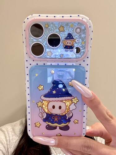 U2 适用于iphone18promax手机壳卡通17pm蓝粉拼色星星魔法短发女孩16