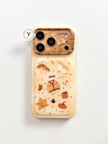 U2 ins风秋日枫叶小猫咪IMD双层手机壳适用iPhone18