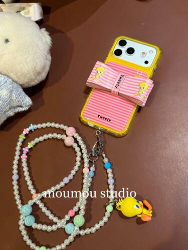 U2 可爱粉条纹崔迪小鸟蝴蝶结适用于苹果iPhone17promax手机壳16pro