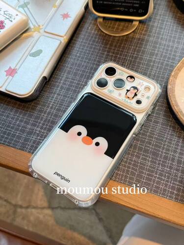 U2 ins可爱黑色企鹅表情适用于苹果iPhone17promax新款小众手机壳16pro女款15防摔保护套