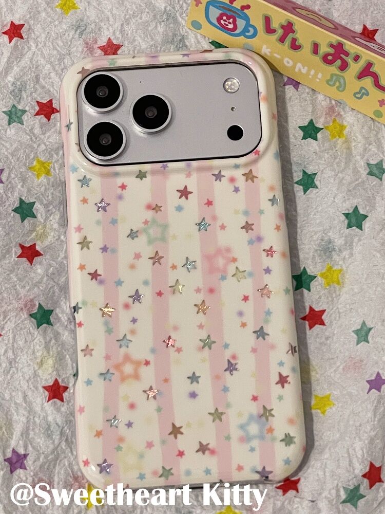 U2 ins镭射彩色星星粉条纹适用iphone17promax新款小众苹果16个性简约手机壳15少女防摔保护套
