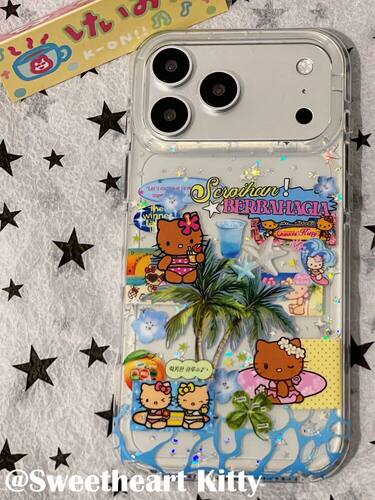 U2 ins古早夏威夷黑皮kitty适用iphone17promax新款小众苹果16手机壳15少女防摔保护套